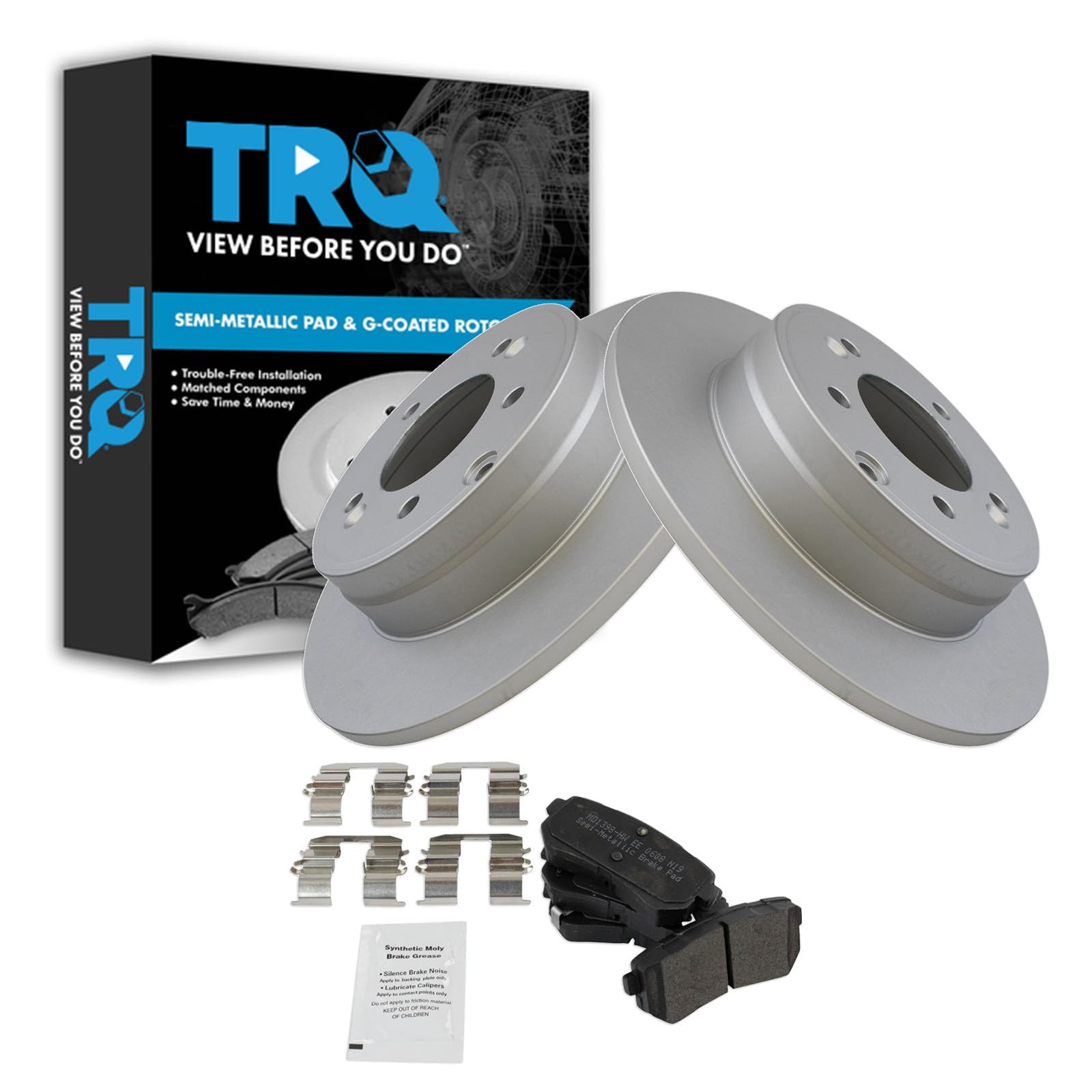 TRQ Rear Brake Pad and Rotor Set Semi Metallic Coated Rotors Compatible with 2015 Hyundai Sonata with Manual Parking Brake 2014-2016 Kia Cadenza Manual Parking