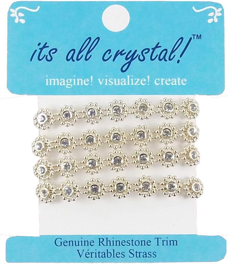 6 Pcs Genuine Rhinestones Braid Trim Strap - Gold Finish - Flowers Shapes for Wedding Supply Dress Invitations Evening Wear Doll Renaissance Outfit Gift Wraps