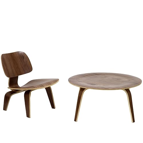 Modway Fathom Mid-Century Molded Plywood Lounge Accent Chair and Coffee