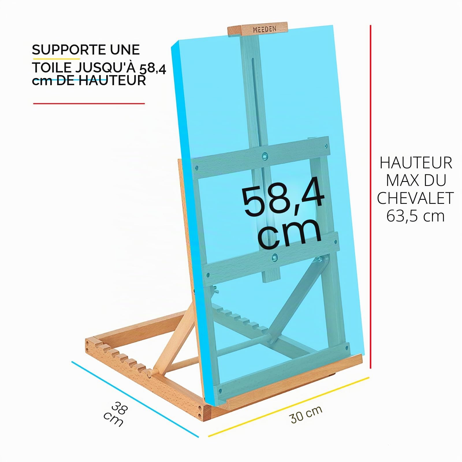 MEEDEN Chevalet de table en bois avec cadre en H réglable pour artistes - Peut contenir jusqu'à 23" toile, support de bureau portable et robuste