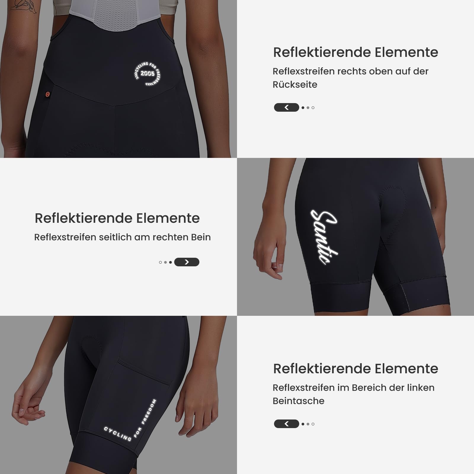 Santic Short de cyclisme rembourré pour femme avec bretelles et poche rembourrée 4D