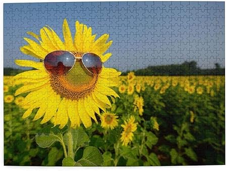 Amazon サングラスひまわりプランテーションフィールド大人のための500ピースジグソーパズル子供ゲームおもちゃギフト壁の装飾 ジグソーパズル おもちゃ