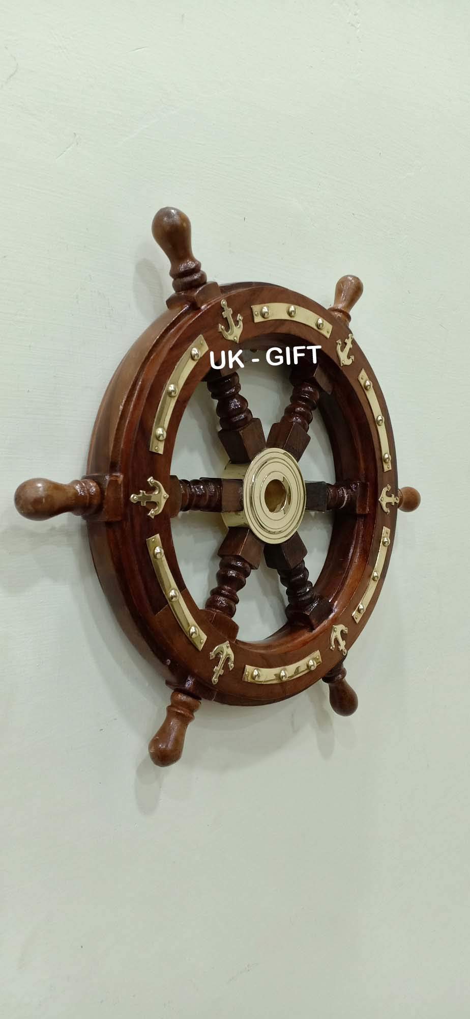 Timone in legno marrone, decorazione da parete a forma di ancora, 30,5 cm