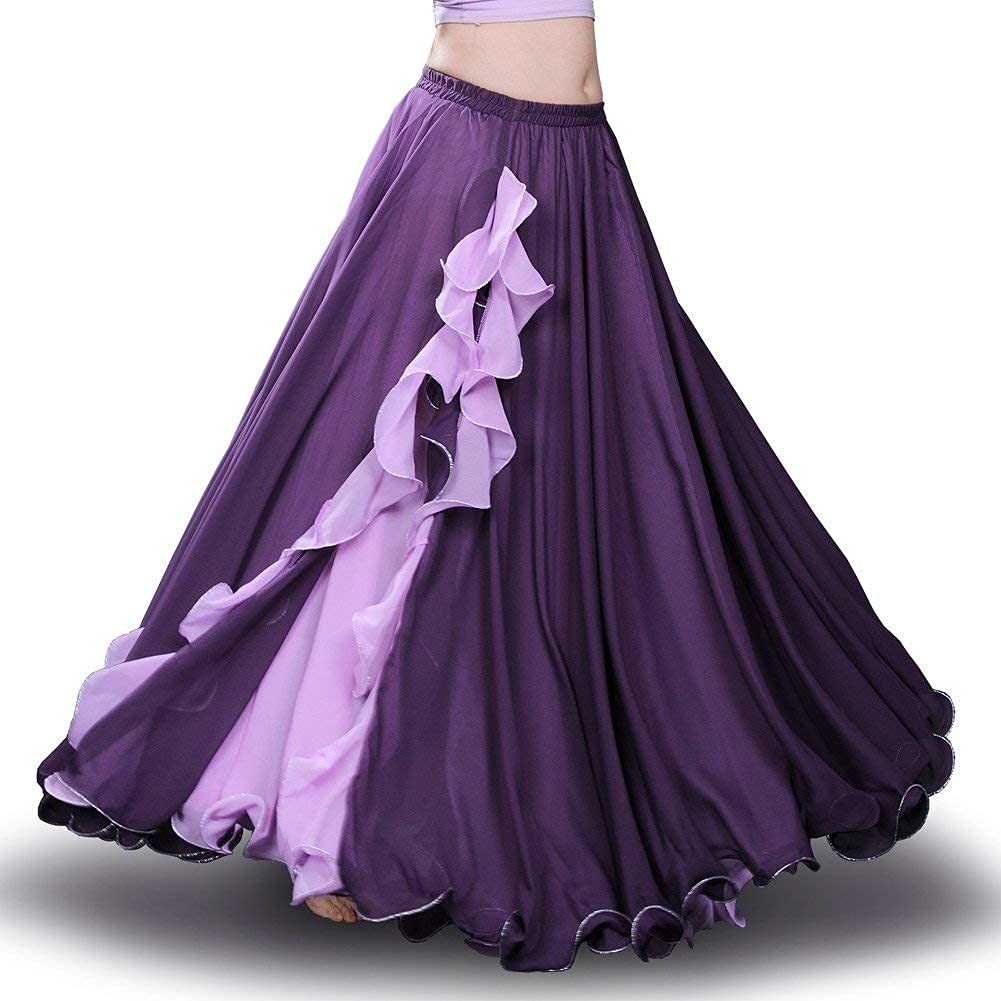 ROYAL SMEELA Bauchtanz Rock Flamenco Rock Bauchtanz Kostüm Damen Bauchtanz röcke Chiffon Schlitz Maxirock Doppelt Schicht Rüschen Big Swing Rock Zigeuner bauchtänzerin röcke Sexy Bauchtanz Kostum