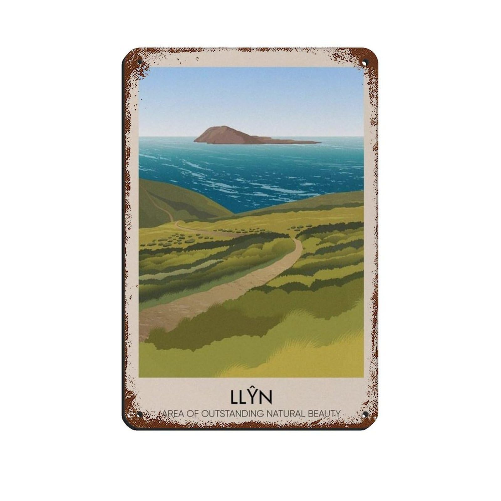 Lxwnze 20L X 30W Cm Llyn Aonb Travel Poster, Wales Retro Poster Metal Tin Sign Chic Art Retro Iron Painting Bar People Cave Cafe Family Garage Poster Wall Decoration 8X12inch(20X30cm)
