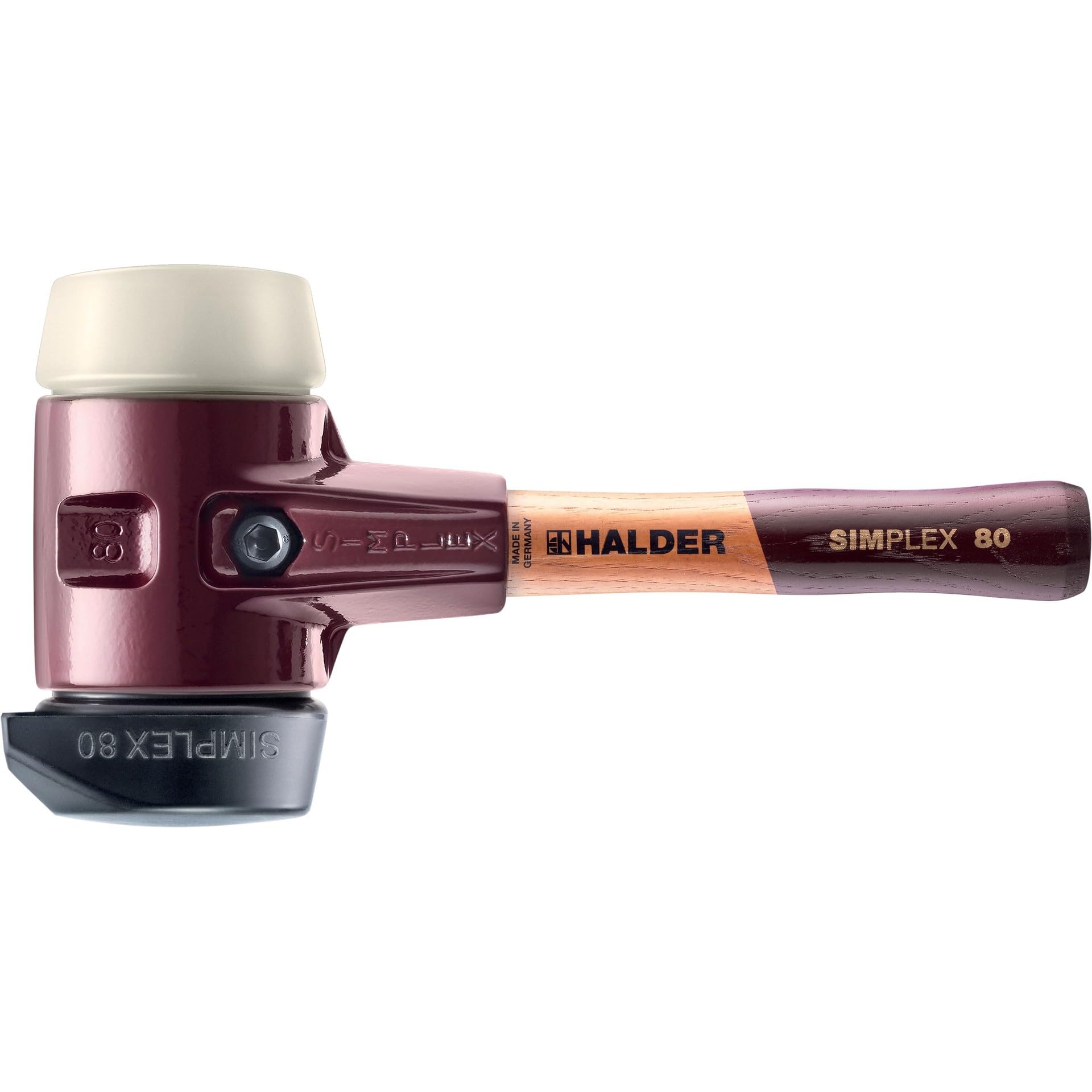 SIMPLEX-Schonhammer, Gummikomposition, mit Standfuß/Nylon; mit Tempergussgehäuse und hochwertigem extra kurzen Holzstiel | D=80 mm/Stielausführung=extra kurz | 3028.282
