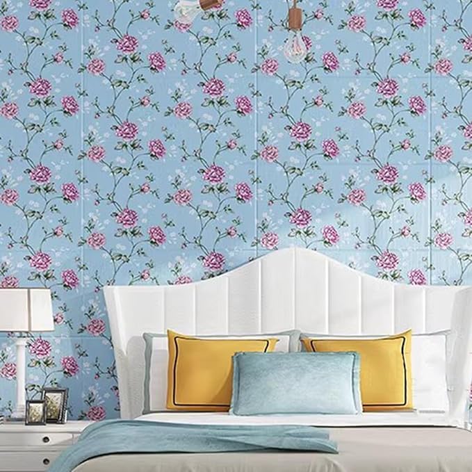 Image of CVD 3D PE Foam Self-Adhesive Wall Stickers | Blue Rose Wallpaper for Home, Hotel, Living Room, Bedroom & Cafe | DIY Decorative Panel (70 x 70 cm, Approx. 5.8 Sq. Feet, 1 Piece)