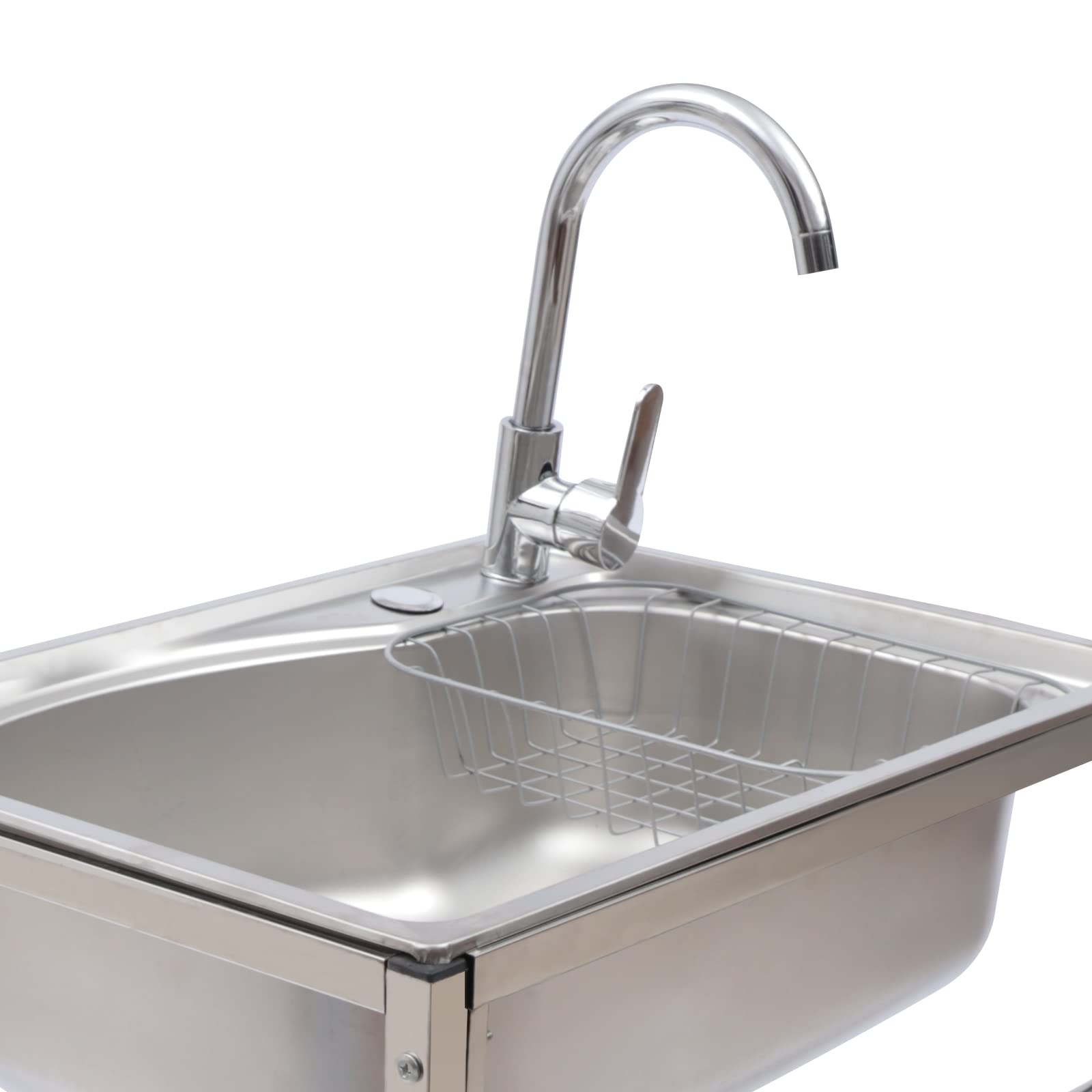 Fregadero independiente con soporte de pedal, capacidad de peso de 60 kg, 60 x 45 cm, fregadero de cocina de acero inoxidable 304, grifo de agua caliente y fría giratorio 360°, completo con lavabo y