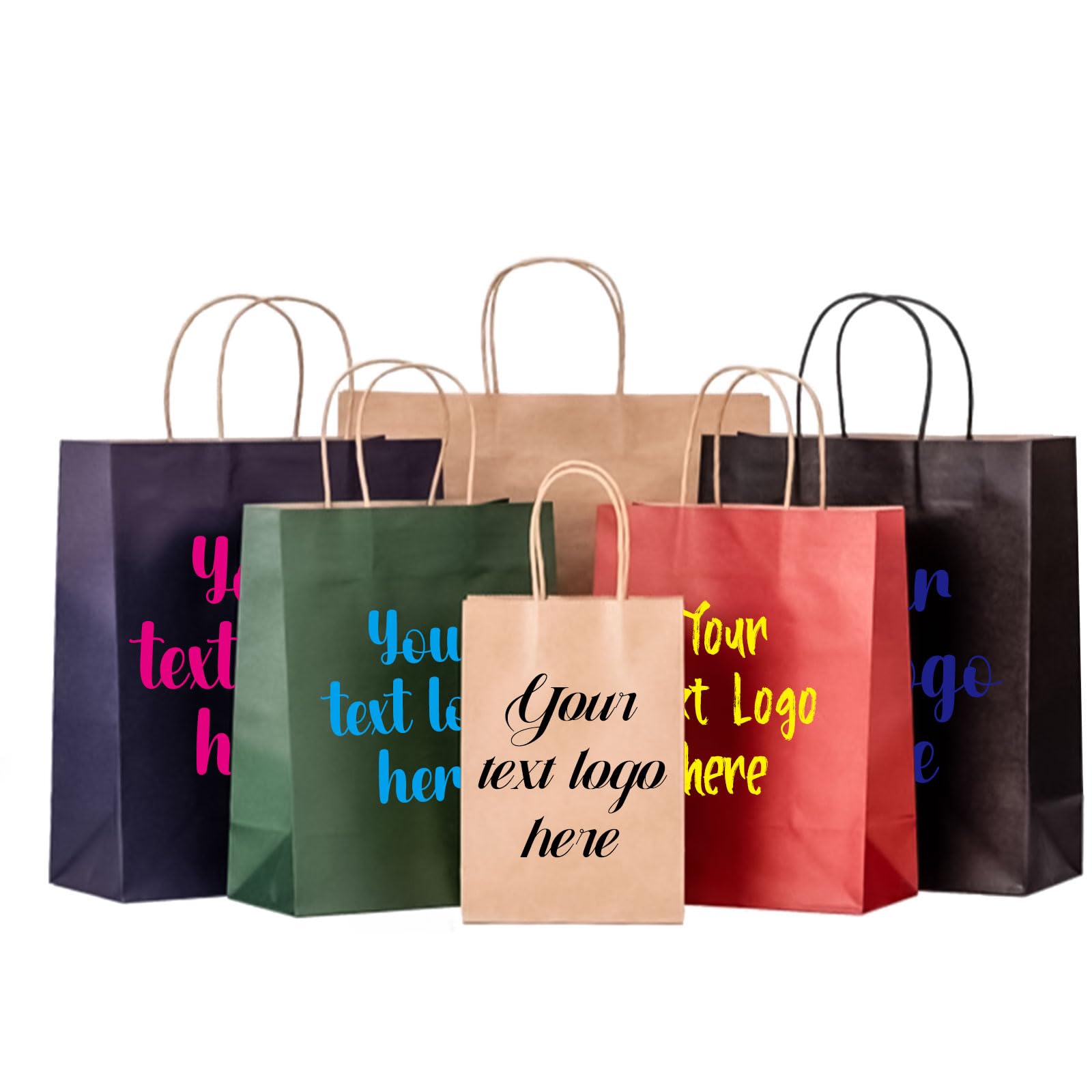 JJ GRADGOWN 20-1000 PCS Custom Paper Bags,Personalised Printed 8x4.5x10.8 Inch Medium Size Kraft Paper Bags for Small Business Gift Bags, Brown Shopping Paper bag with Handle, White Goodie Bag