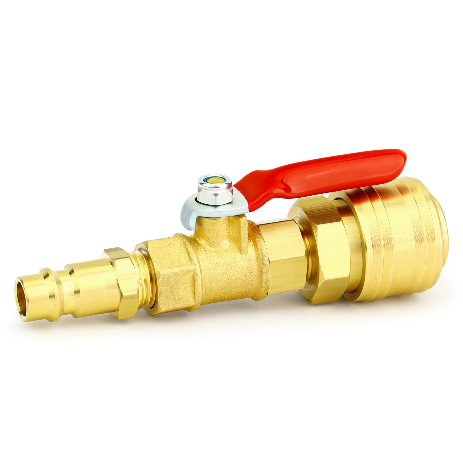 ERGAOBOY 1Pcs 3/8" x 3/8" BSP Female and 3/8" BSP Male Air Compressor Shut Off Valve Quick Connect Plug, Brass Ball Valve Adapter Kit for Camper Trailer Sprinkler Systems Irrigation
