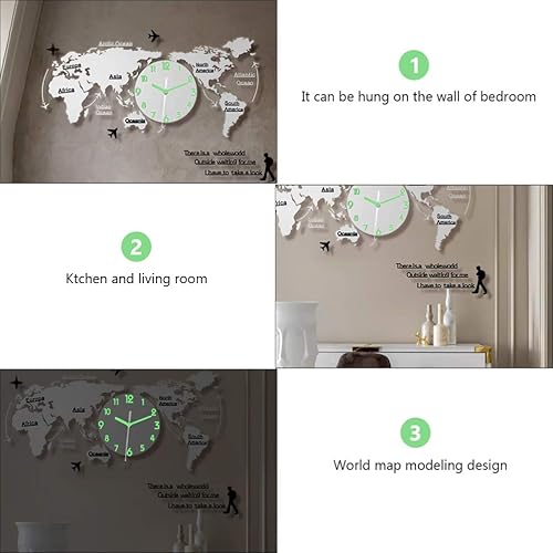 Miniatura 4 de HEALLILY Reloj de pared con mapa del mundo, reloj colgante digital con mapa del mundo, que brilla en la oscuridad, suministros para oficina y hogar