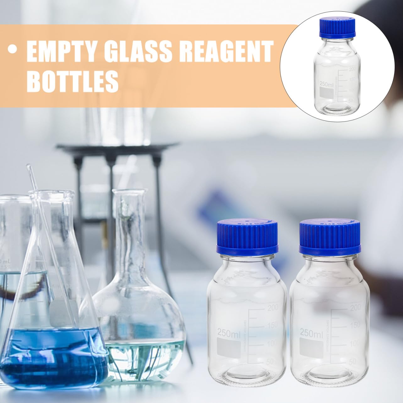 PRETYZOOM Set 4 Bottiglie di Reagente in Vetro Blu da 250ml con Tappo a Vite, Resistenti e Multiuso per Laboratori e Industria
