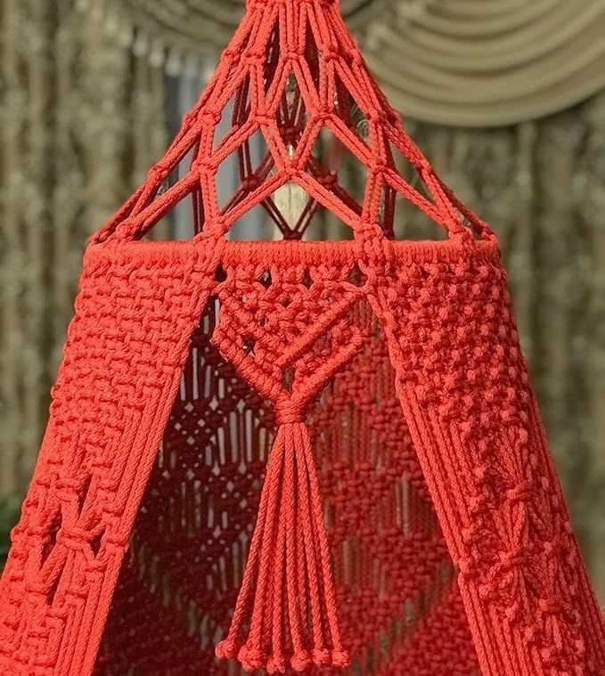 Image of Macrame Hanging Chair Swing with Cushion | Handmade Boho Hammock Chair for Adults & Kids | Indoor Outdoor for Balcony, Living Room, Bedroom, Patio & Garden (Red)