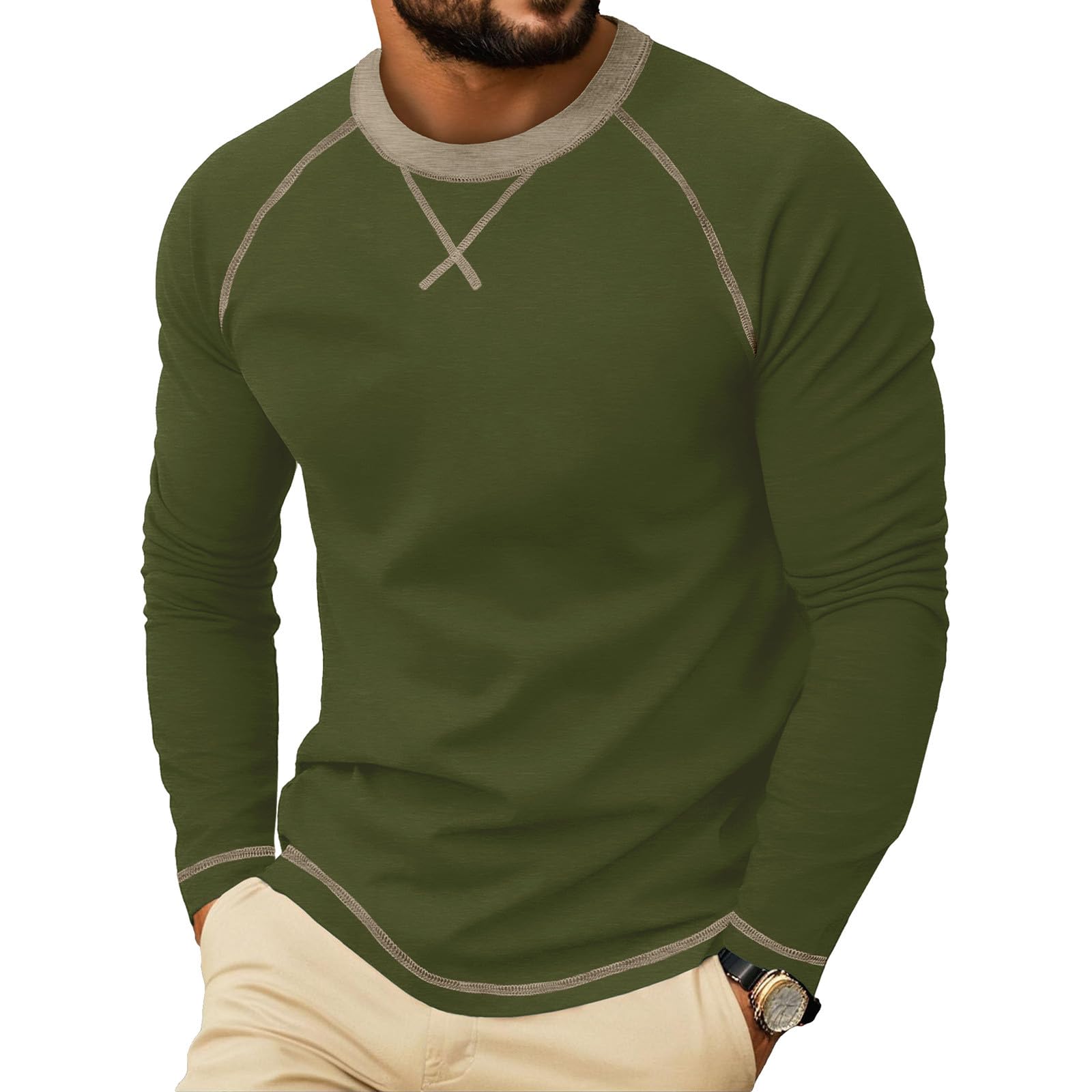 Raglan Long Sleeve Tshirts for Men Casual Pullover Crew Neck Tee T-shirts