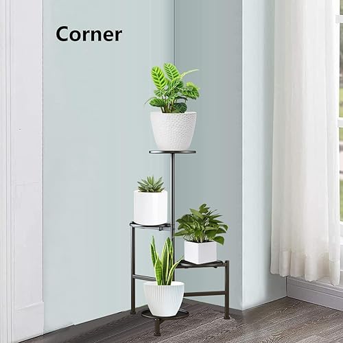 Miniatura 7 de Soporte para plantas de metal para interiores y exteriores, 4 niveles de alto, soporte de esquina para macetas, estantes de exhibición al aire