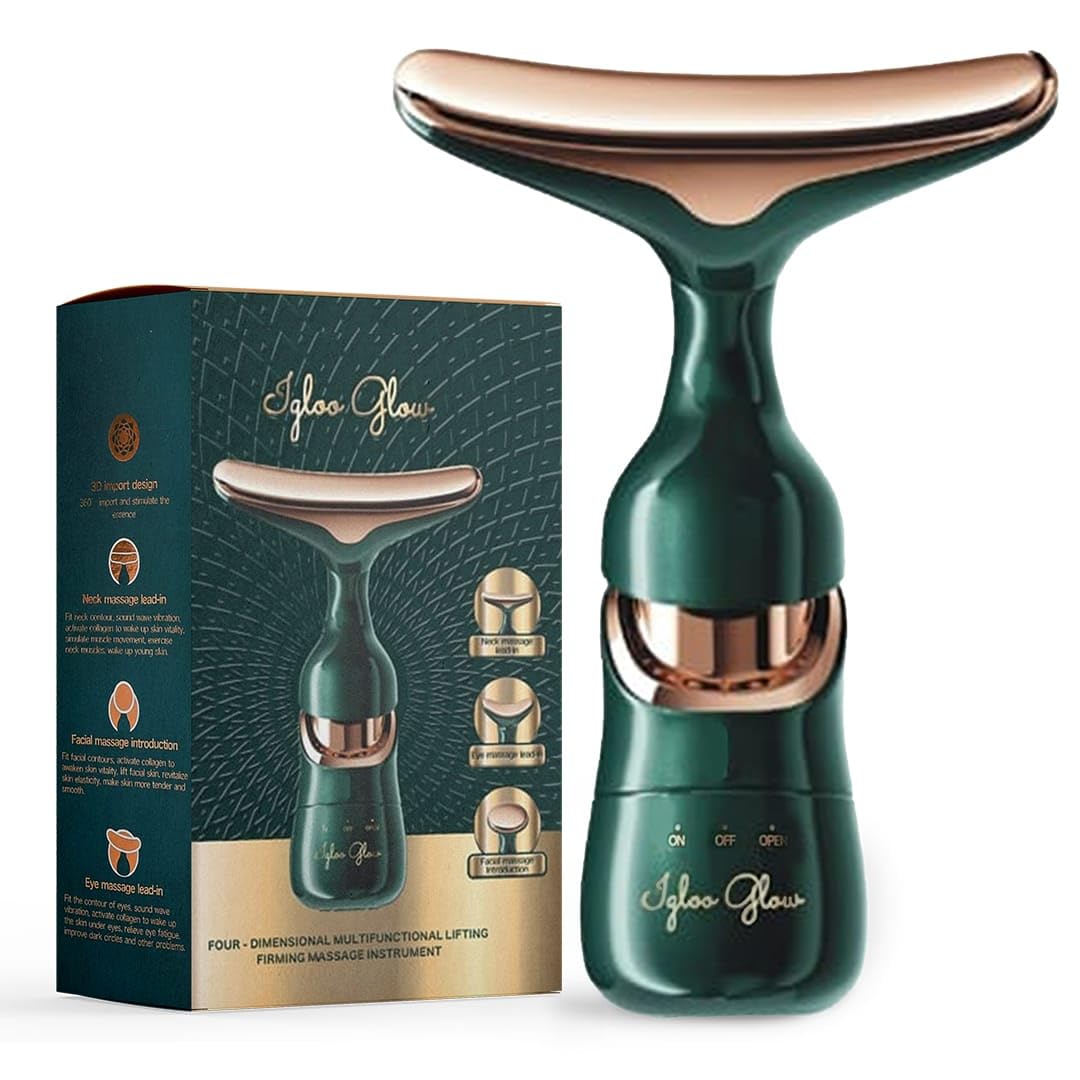 IGLOO GLOW3 in 1 Unisex Premium Face Slimming Device | Microcurrent & Vibration with Eye, Face & Neck Massager | 360° Roller for Wrinkle improvement, Double Chin Reducer, Skin tightening &