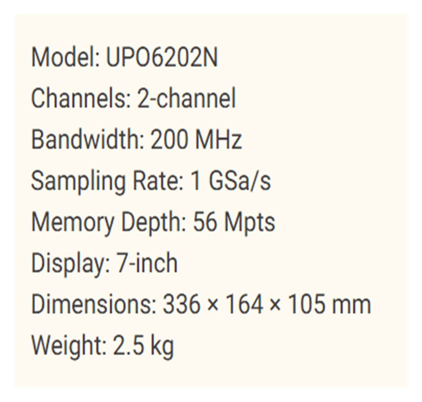 Osciloscopio digital UPO6202N Doble canal 200 MHz Ancho de banda 1GS/s