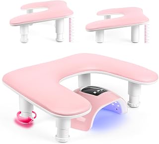 Adjustable U-Shaped Pink PU Leather Nail Arm Rest for Manicurists - Ergonomic Stable Hand Stand with Non-Slip Pad