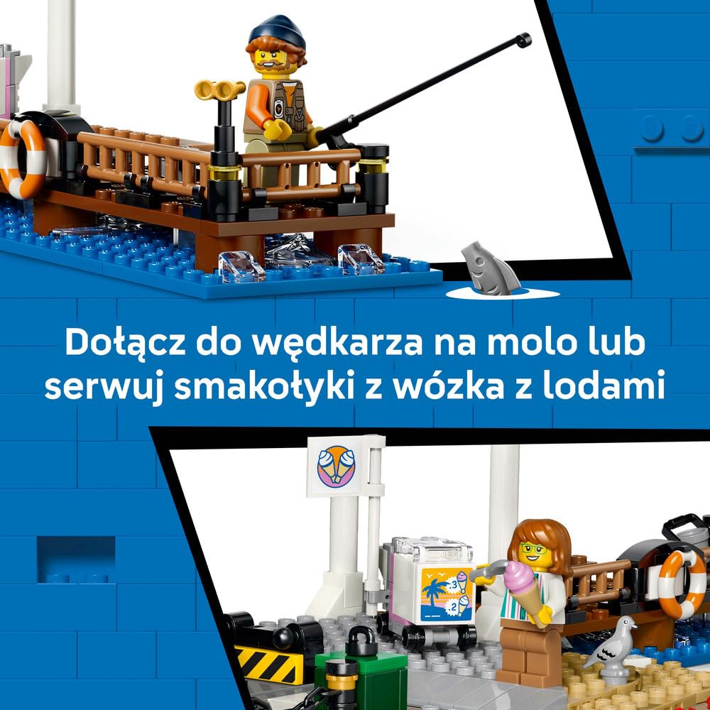 LEGO City Tramwaj przy plaży, zabawka konstrukcyjna, pociąg dla dzieci, 5 minifigurek i figurki zwierząt, prezent dla chłopca lub dziewczynki w wieku od 7 lat 60506