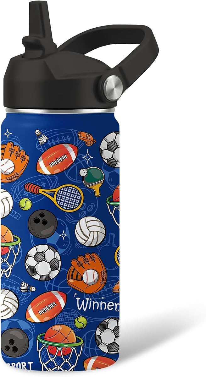 Kids Water Bottle Insulated - 16 oz Kids Stainless Steel Water Bottle with Straw, Leak Proof, BPA-Free, Vacuum Insulated, Sports Water Bottles for Sports, Travel