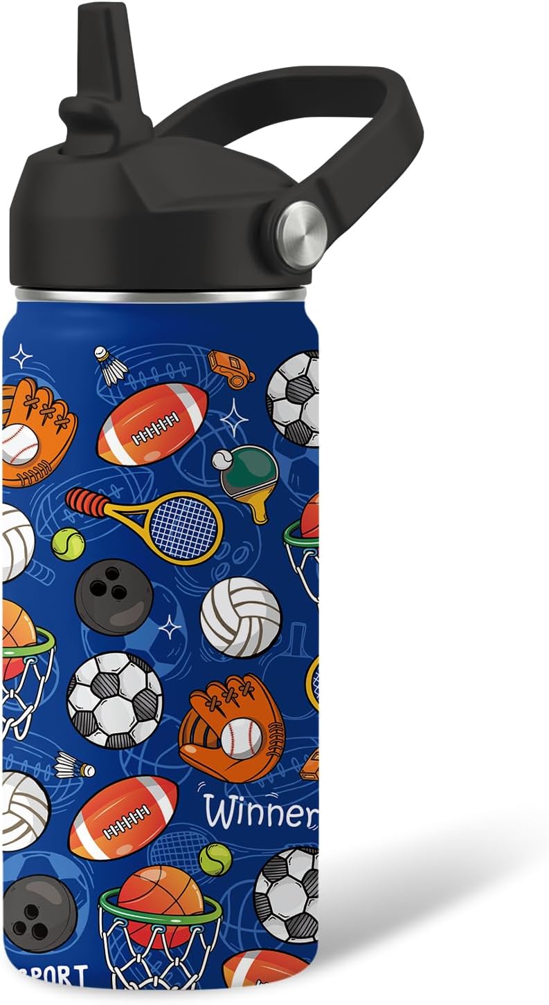 Kids Water Bottle Insulated - 16 oz Kids Stainless Steel Water Bottle with Straw, Leak Proof, BPA-Free, Vacuum Insulated, Sports Water Bottles for Sports, Travel