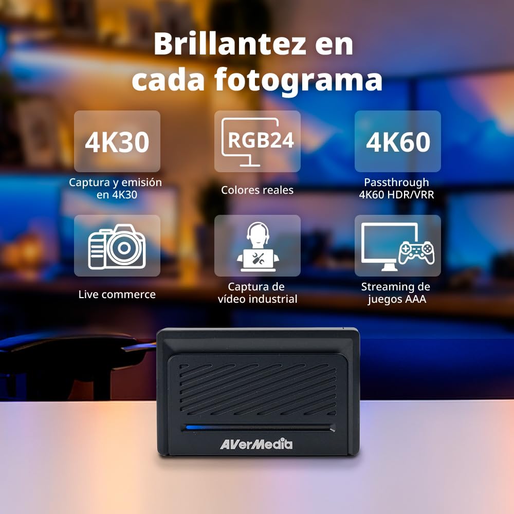 AVerMedia Streamer ULTRA 4K Tarjeta de captura (GC531) - RGB24 sin comprimir, grabación 4K30 y paso 4K60 HDR/VRR, USB 3.1 Type-C caja de captura de video para PS5, Xbox Series X/S, Switch, PC, DSLR