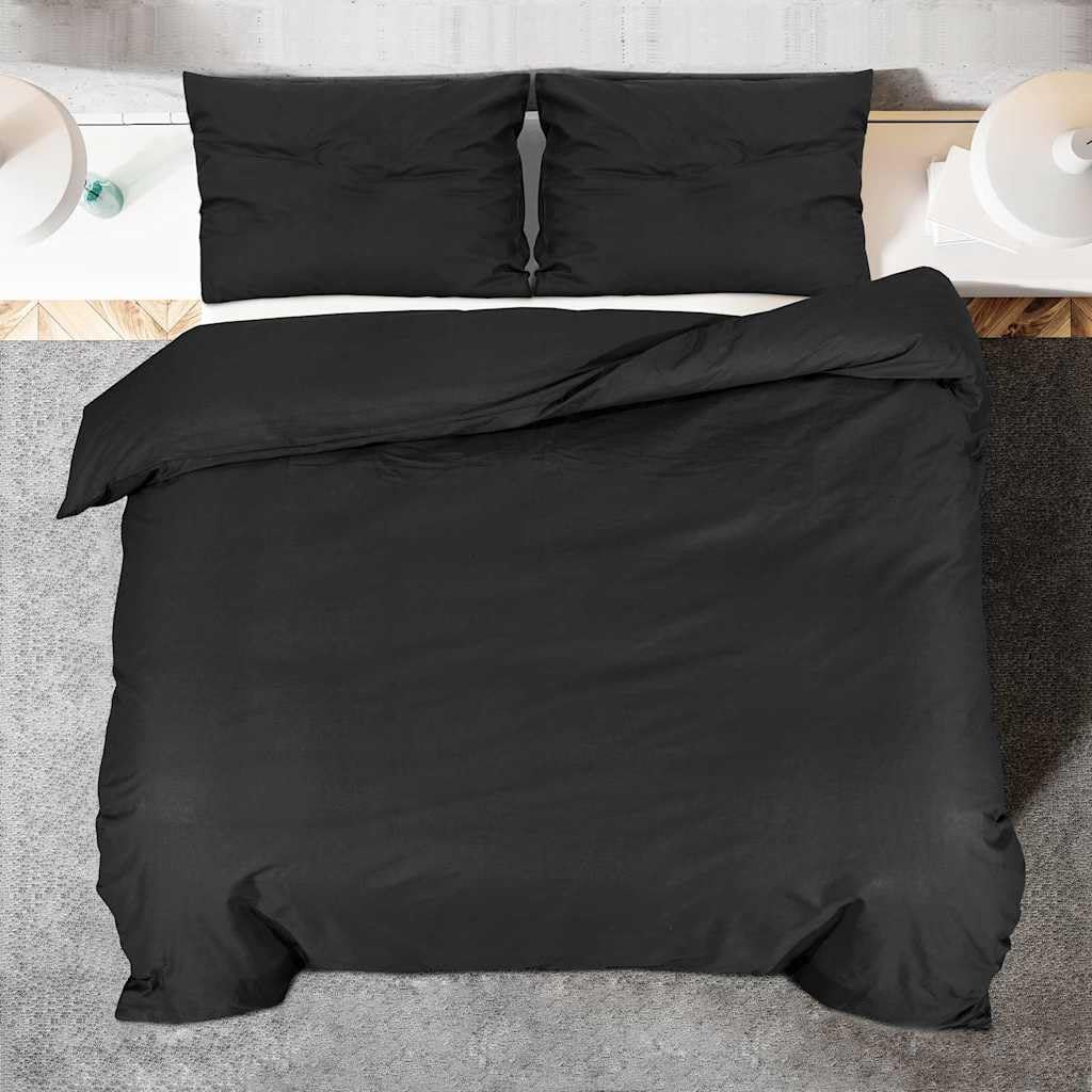 Zestaw pościeli, czarny, 140 x 200 cm, 100% bawełna, poszewka na poduszkę 60 x 70 cm, oddychający komplet z zamkiem błyskawicznym do sypialni, łatwy w pielęgnacji, nie gniecie się, odpowiedni