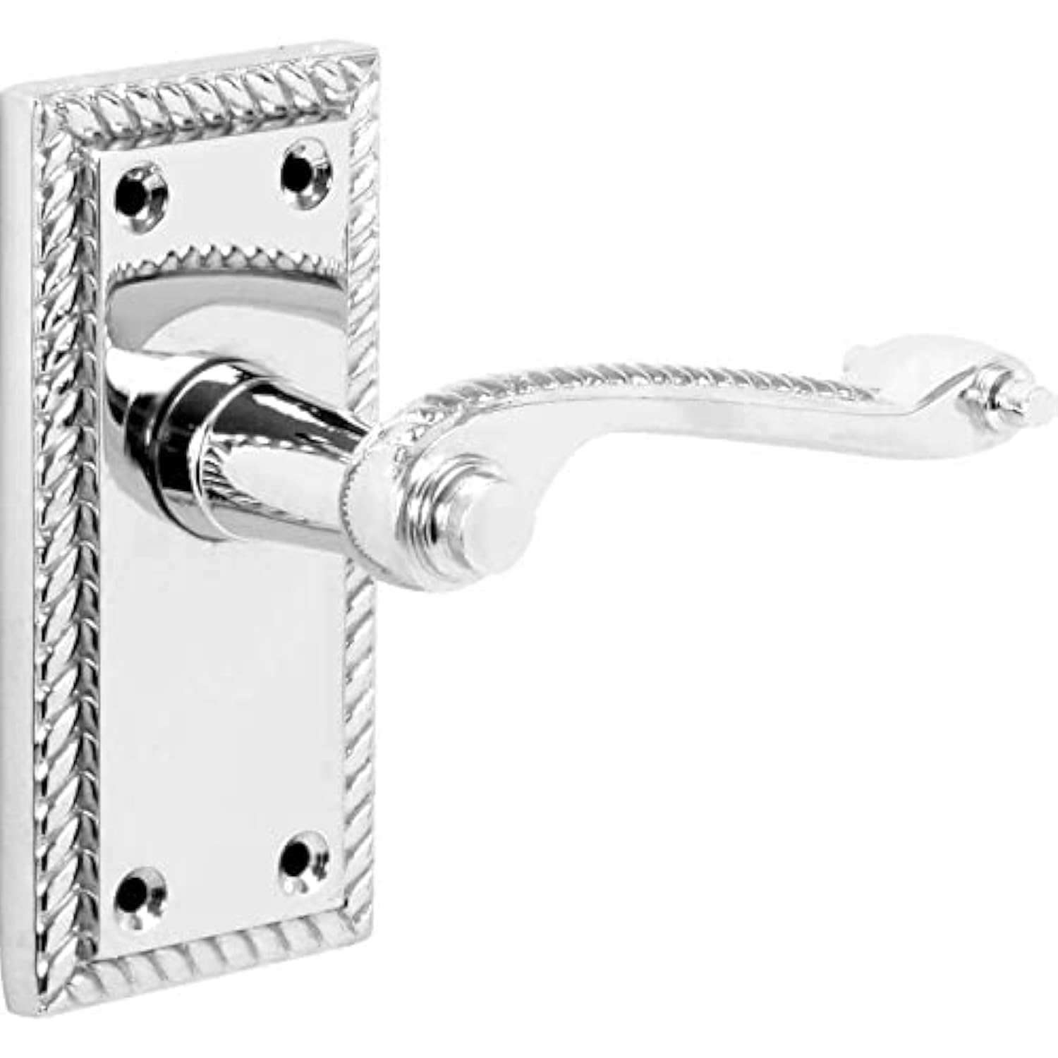Designer Levers Polished Chrome - Georgian Roped Design Lever Door Handles - 1 Pair - Latch Door Handle - Interior Use - Short Latch