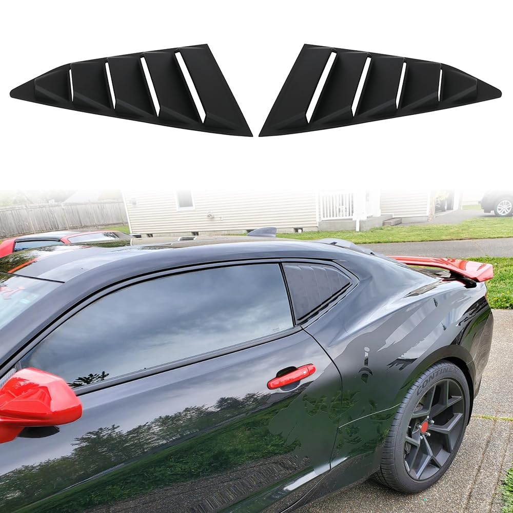 MODILOVER Side Window Louvers, Compatible with 2016-2024 Chevy Camaro Coupe, ABS Plastic Matte Black GT Style Air Vent Scoop Shade Cover Blinds, 2PCS
