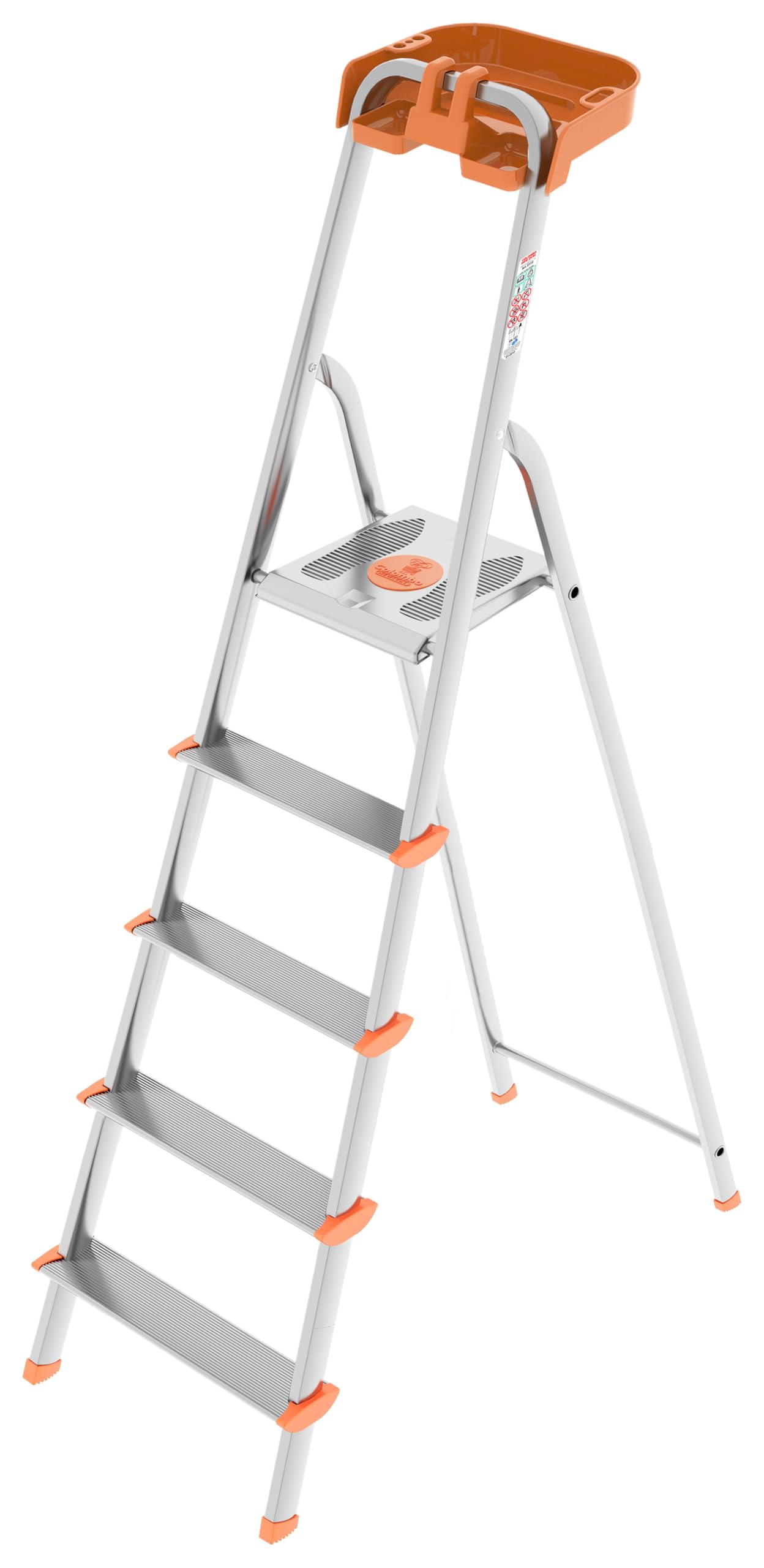 COLOMBO Scala Pieghevole in Alluminio 3/4/5/6/7/8 Gradini – Struttura Robusta, Ampia Piattaforma, Gradini Senza Rivetti e Vaschetta Portautensili – Portata 150Kg, Conforme EN131 TÜV-GS – Made in Italy