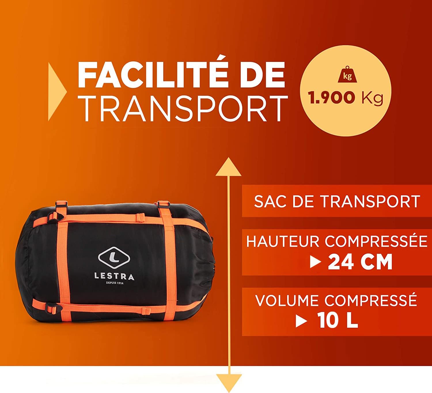 Lestra Sport ­ Mont Everest 220 - Sac de Couchage Toutes Saisons - T° Limit Confort -05°C - Confortable & Performant - Adulte - 220 x 80 cm - 1,850kg