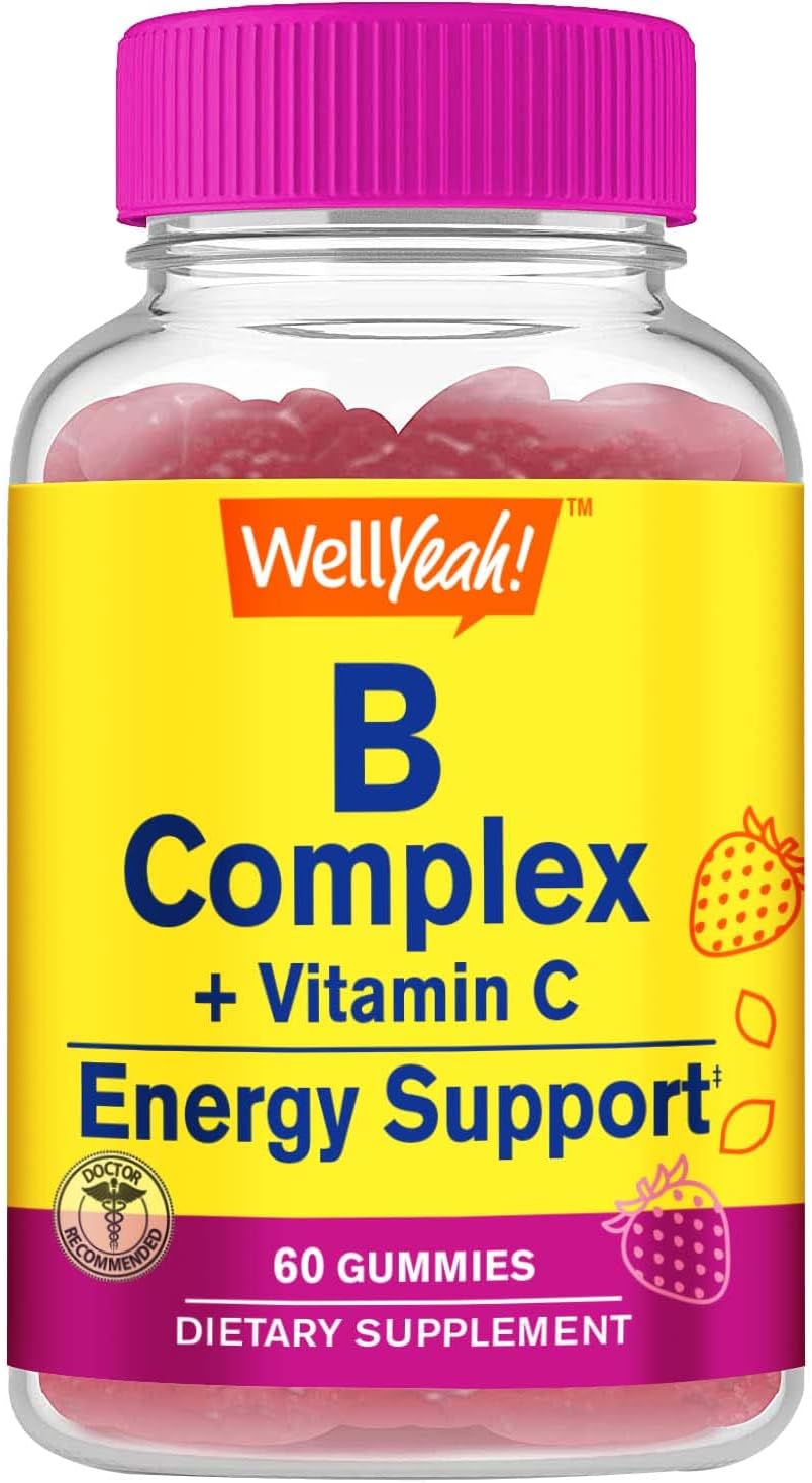 Vitamin B Complex Gummies -with Vitamin C, Niacin, Vitamin B6, Folic Acid, Vitamin B12, Biotin & Pantothenic Acid - 2 Month Supply -Natural Sourced Flavors, Non GMO, Gluten Free -60 Gummies
