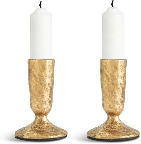 Juego de 2 portavelas dorados de hierro fundido, latón antiguo, de metal dorado, para mesa, portavelas de hierro forjado para centro de mesa,