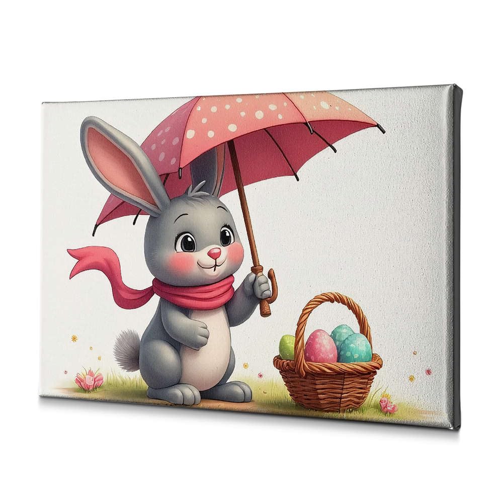 Toile baptême lapin et œufs de pâques tableau poétique