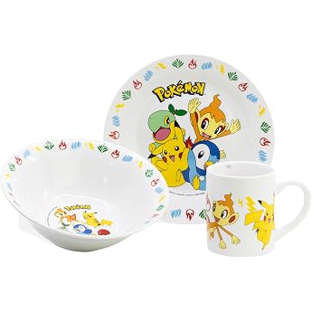 STOR Pok mon Children's Crockery Set Ceramic Plate Bowl and Cup Complete Dinnerware in Gift Box for Children