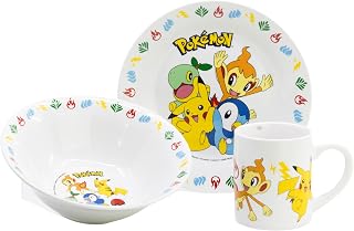 STOR Kinder Geschirrset Pokémon - Keramik Teller, Schüssel und Tasse - Komplettes Essgeschirr in Geschenkbox für Kinder