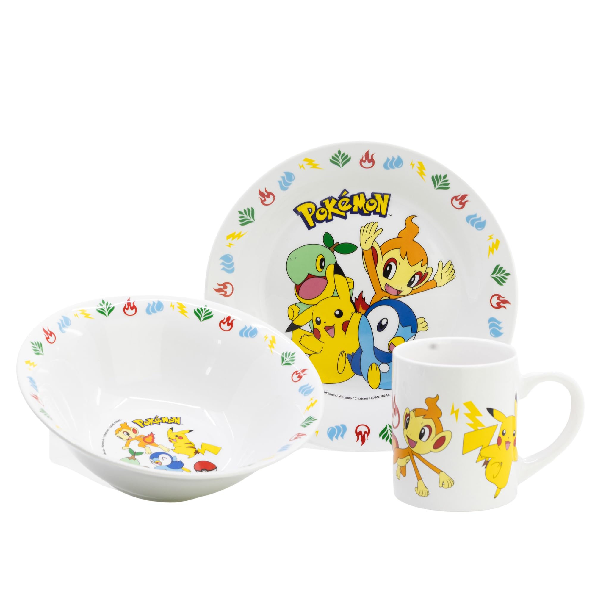 STOR Children's Tableware Set Pokémon - Ceramic Plate, Bowl and Mug - Complete Dinnerware Gift Box for Kids