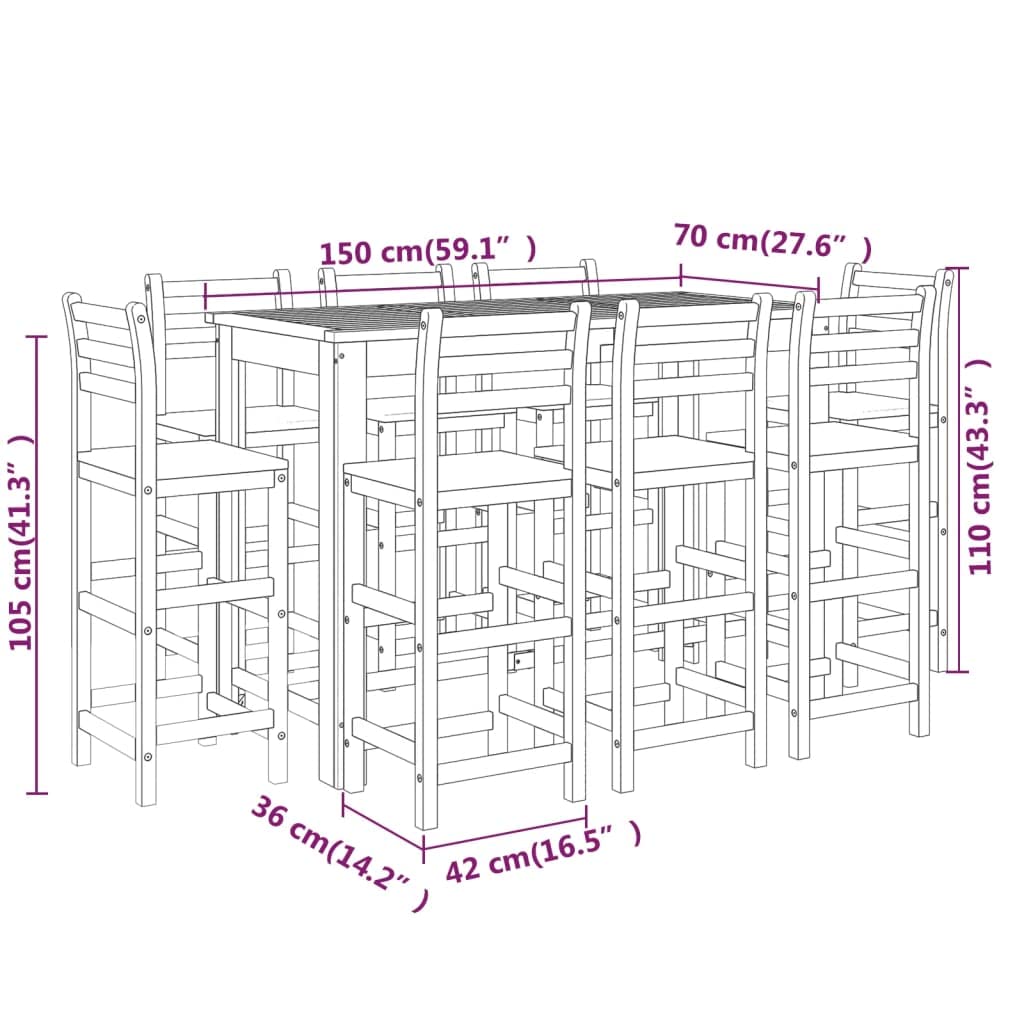 Ensemble de bar de jardin 9 pcs Bois d acacia solide
