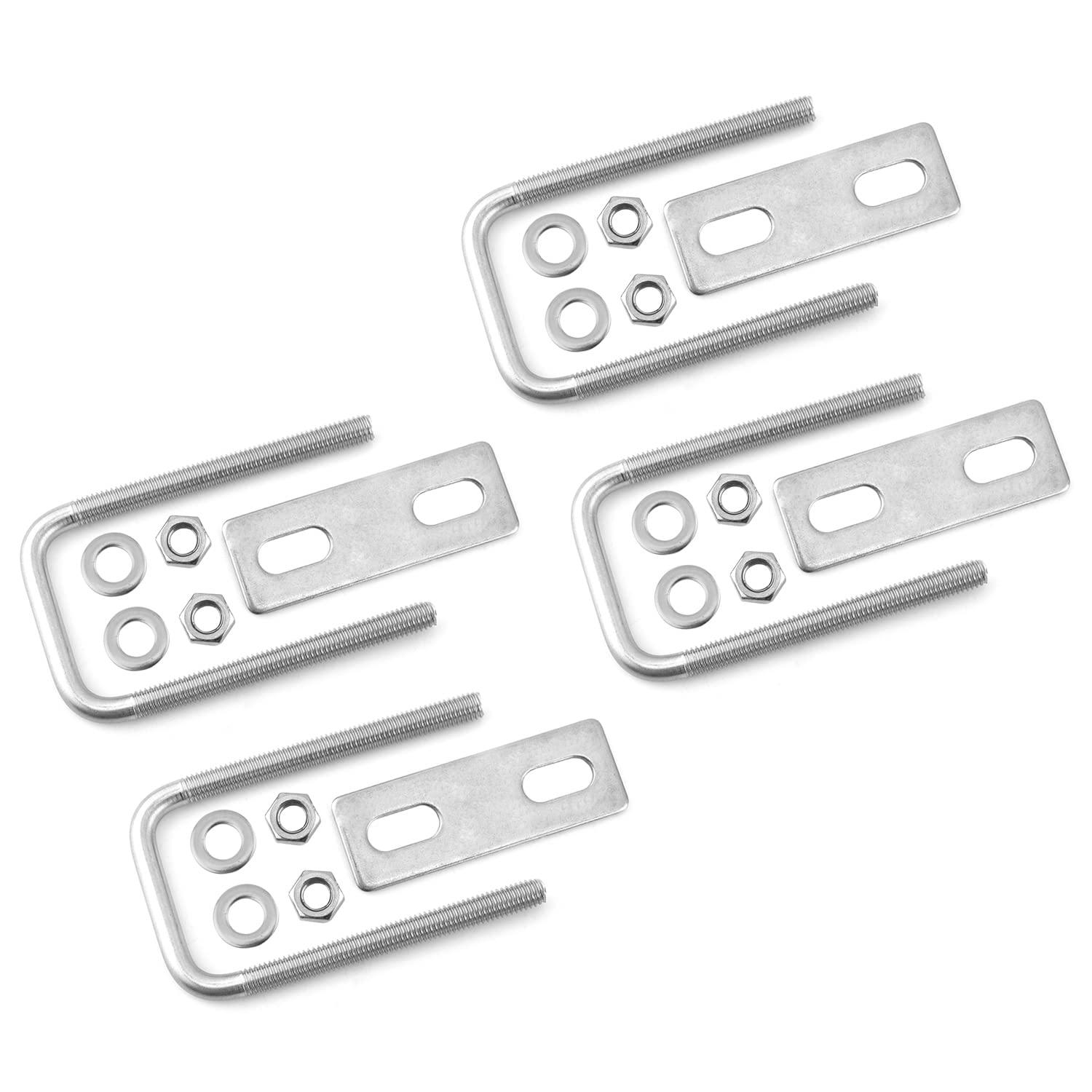 Bettomshin 4Pcs U-Bolts 304SS, 1.38inch(35mm) Width x 2.36inch(60mm) Thread Length Square U Bolts M6 w Washers and Nuts for Replacement Parts Accessories Ski Boat Fishing Boat Sailboat Trailer