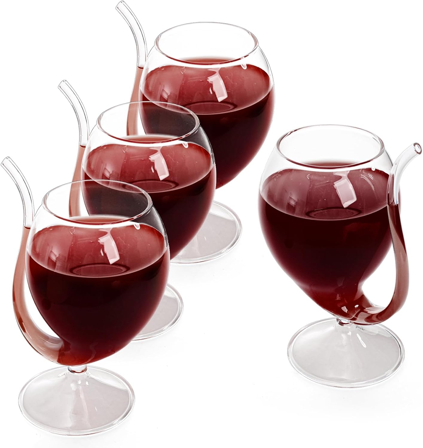 4 Pack Straw Wine Glass, 12 OZ Sipping Wine Glasses with Built-in Straw, Creative Tube Cocktail Goblets, Clear Funny Decanter Cups for Juice Ice Cream Champagne Party Glassware Barware - Image 5