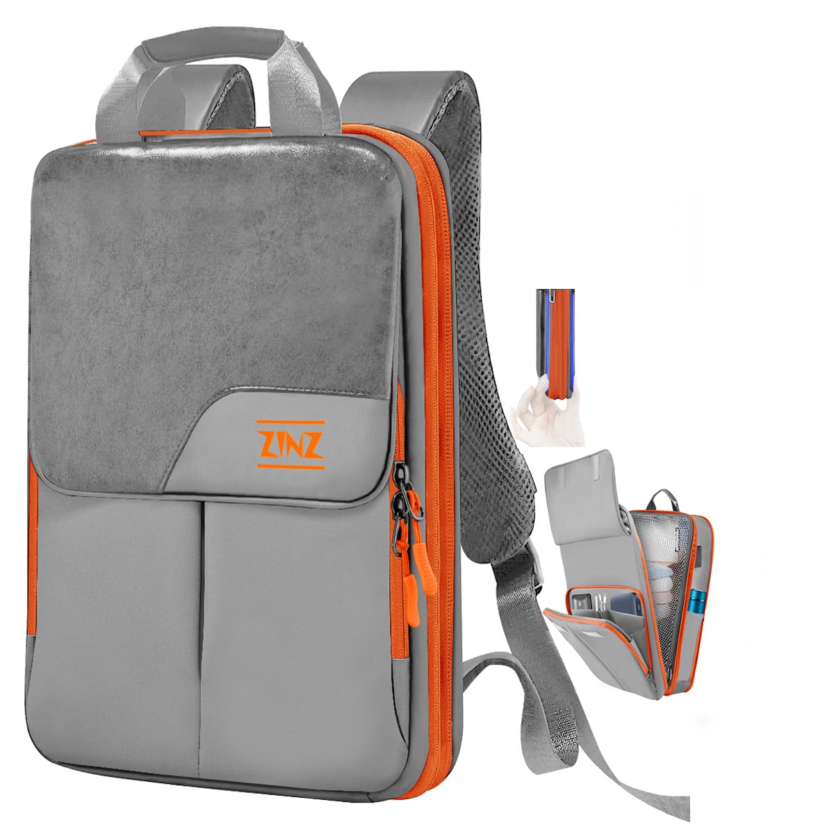 ZINZ Schlanker & Erweiterbarer Laptop-Rucksack 15,6-16-17 Zoll,G01OG01 | Reise- & Geschäftsrucksack, Wasserabweisender Tagesrucksack für Damen und Herren