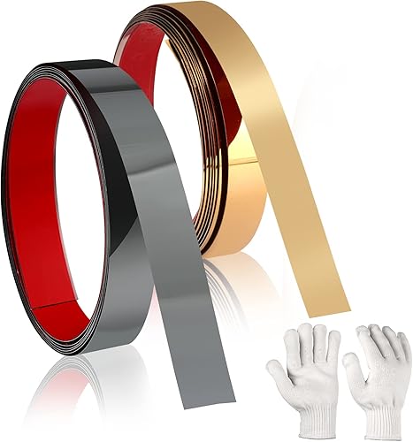 2 piezas de moldura de metal negro dorado con 1 par de guantes, moldura de pared para despegar y pegar, molduras de acero inoxidable para pared,