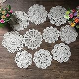 MINDPLUS Set of 10 Cotton Hand Crochet Doilies Lace White 6-7 Inches Round Crocheted Placemats Vinta