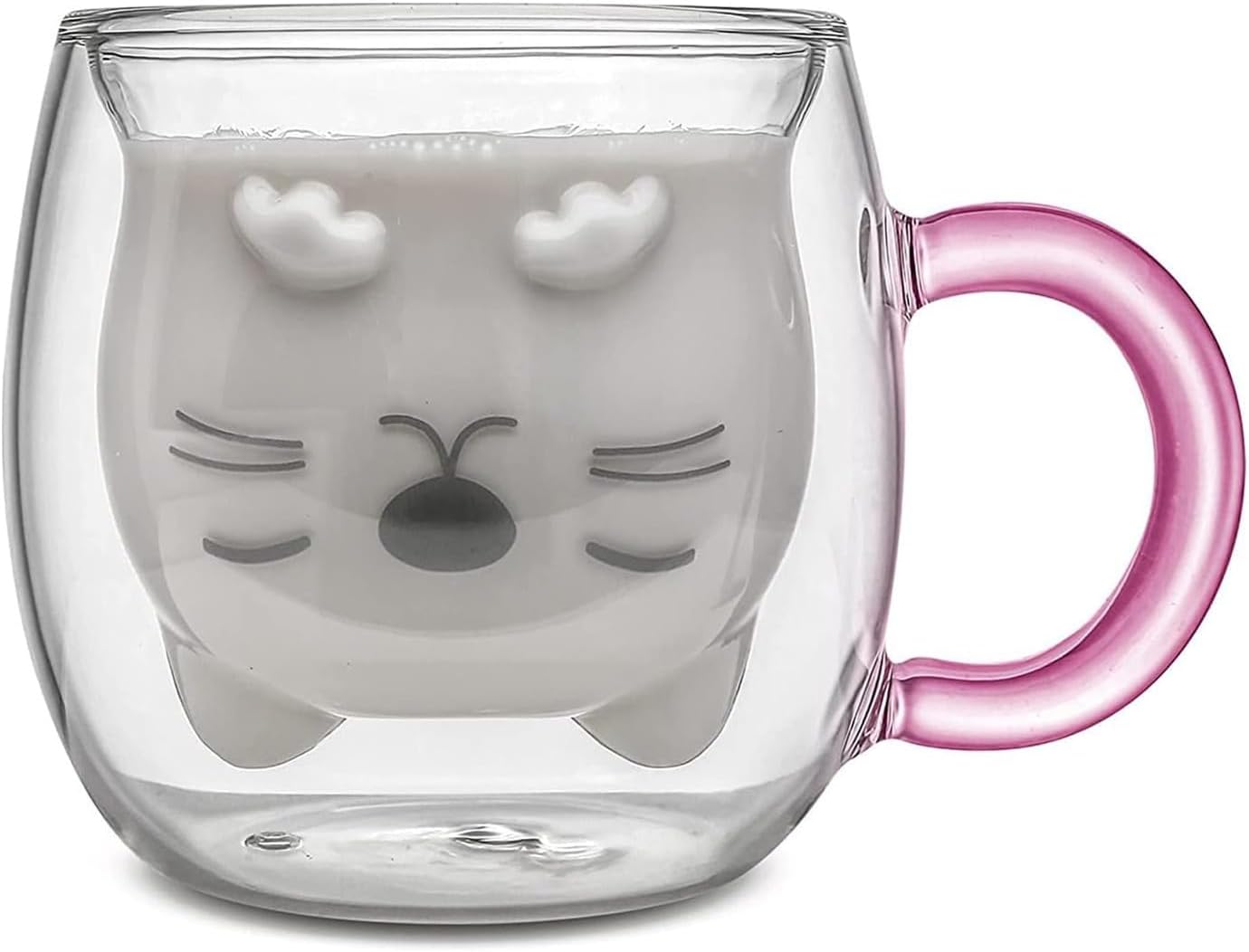 Qinhai Cute Cat Coffee Mug,Double Wall Glass Tea Cup,Valentines Easter Mothers Day Graduation Christmas,Gifts for Women Wife Mum Her Girl Boy Kid Teacher Friend,Birthday Present