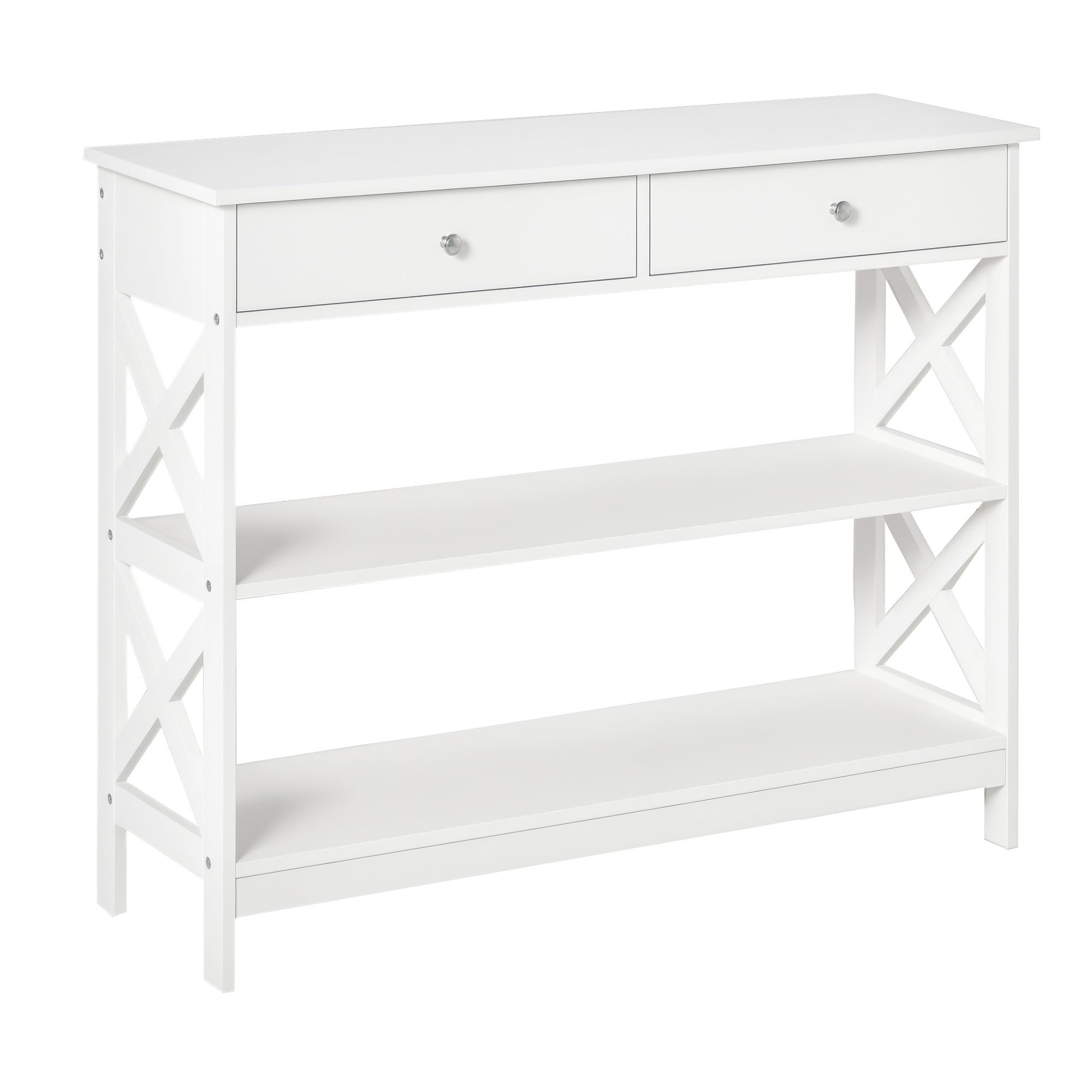 HOMCOM Table de Console Néo-Rétro 2 Tiroirs 100L x 30.5l x 80H cm Blanc