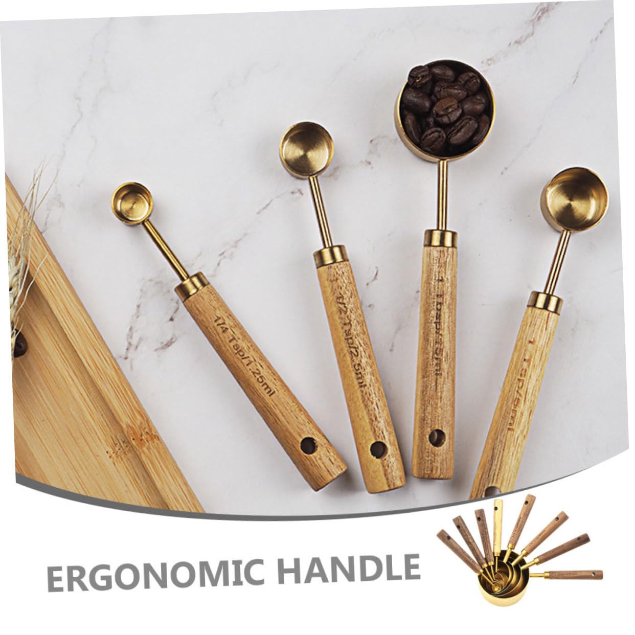 Cabilock 8 Piezas Cucharas Medidoras De Acero Inoxidable Cucharas Medidoras Para Cocinar y Hornear Con Mango De Madera Multifuncionales Para Cocina