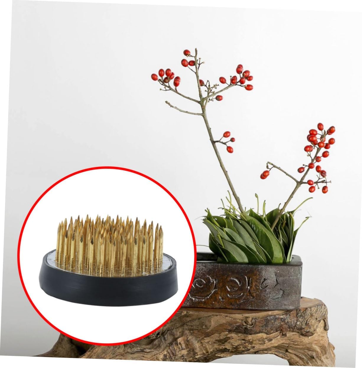 TOPPERFUN Copper Needle Flower Arrangement Holder with Rubber Gloves Durable Round for Easy Arranging for Flower Enthusiasts and Floral Designers