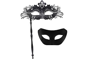 Couple Mask Half Venetian Masquerade Ball Masked Costume Accessory with Stick