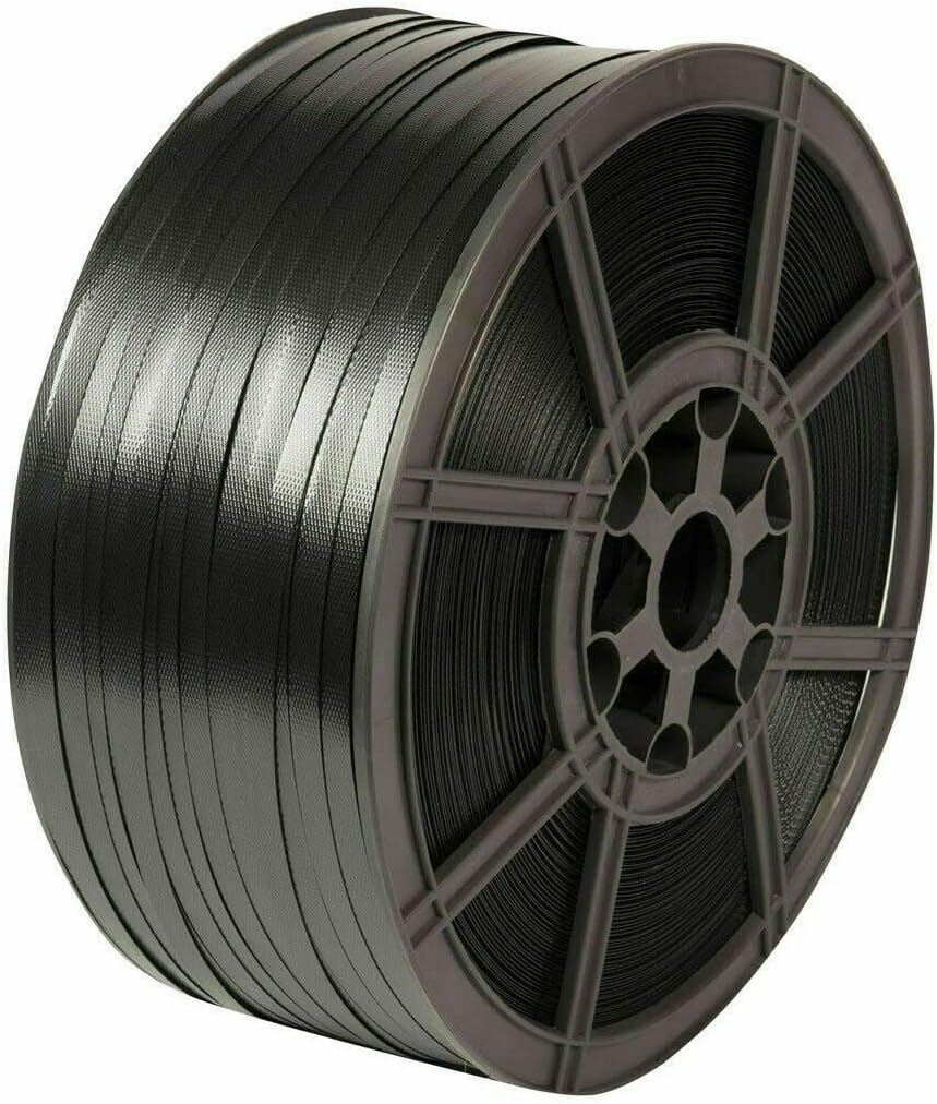 Trojan 1500M Long Heavy Duty Strapping Roll 12mm Wide Black Pastic Hand Pallet Banding 310kg Brake Strain x1 Roll