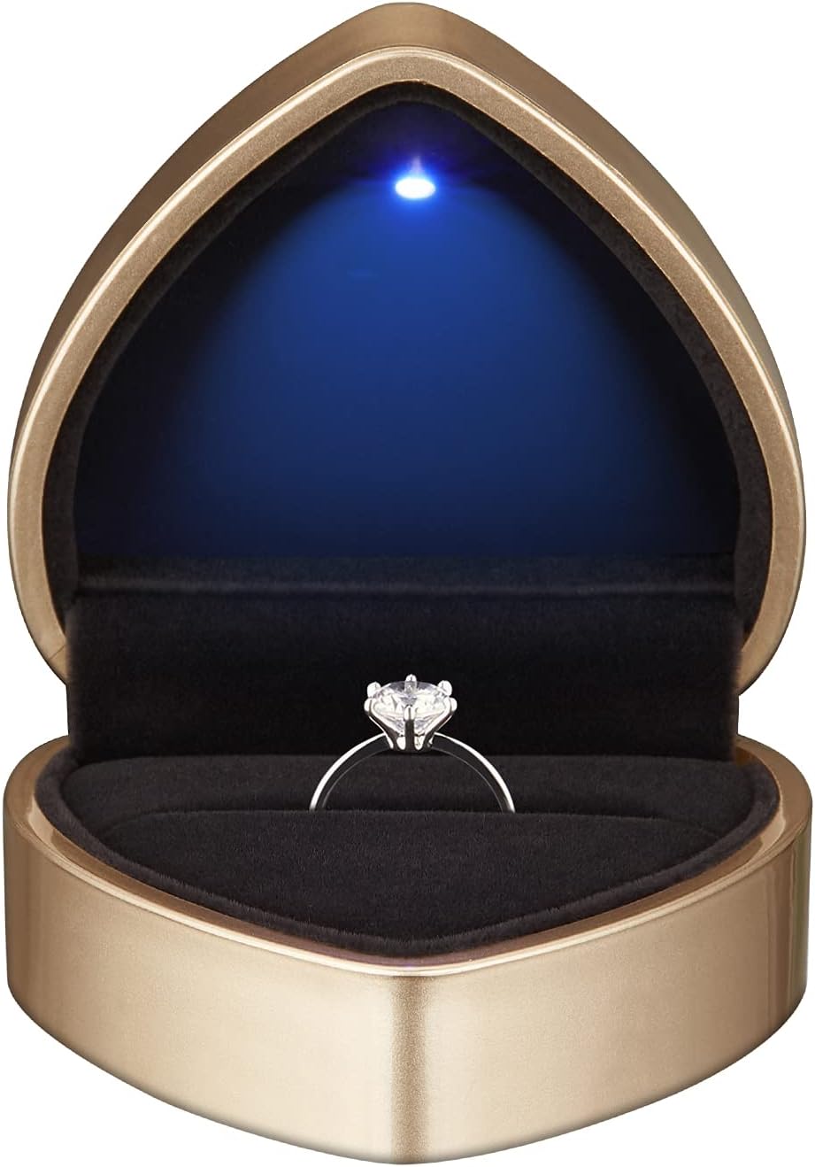 Heart Shaped Ring Gift Box with LED Light, Velvet Earrings Jewelry Case with Light, Jewellry Display Box for Wedding, Engagement, Proposal, Birthday and Anniversary (Gold)